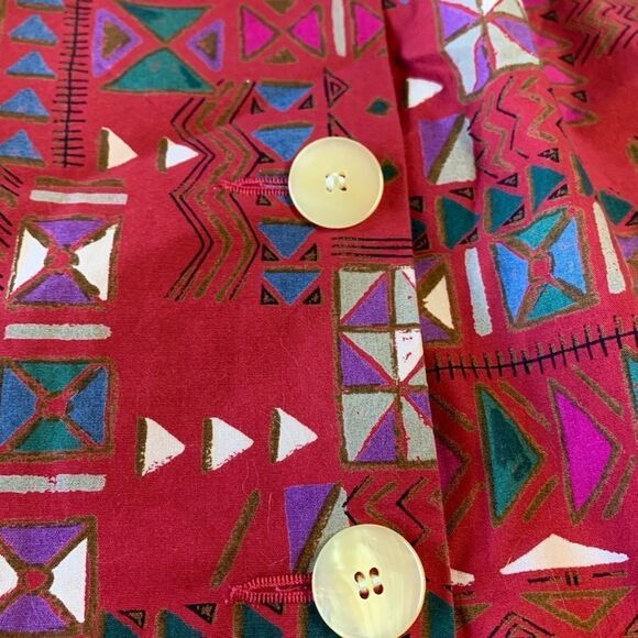 Vintage Red Geometric Shapes Skirt Mother of Pearl Buttons Sz 4 - Picture 4 of 10